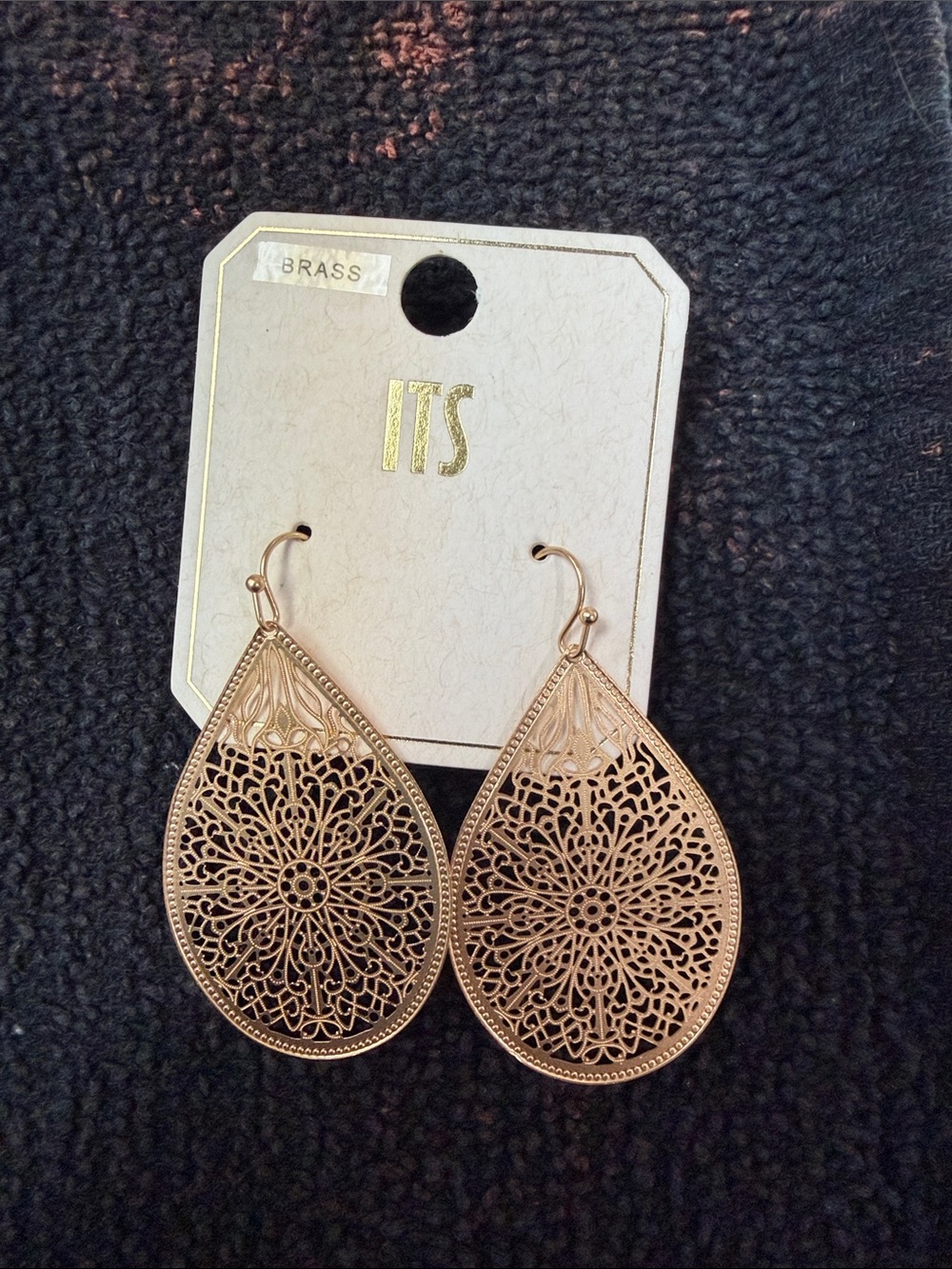 Filigree Teardrop Brass Earrings - Gold Tone